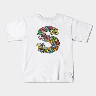 Alphabet Monster Doodle Letter S Monogram Kids T-Shirt